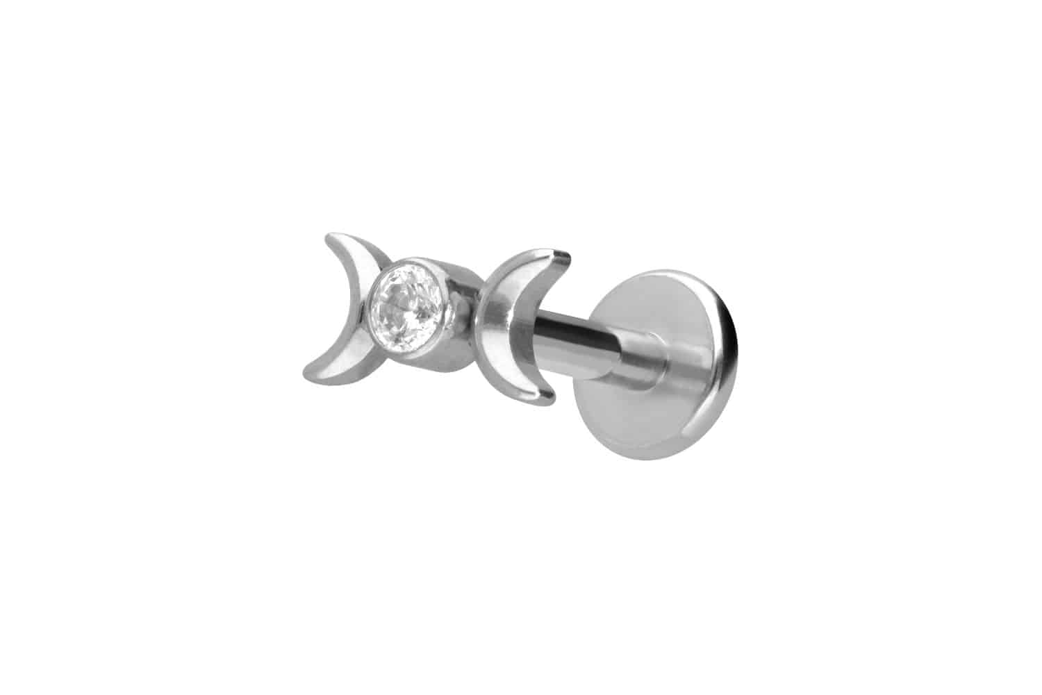 Titan Labret Piercing mit Push Fit 2 MONDE + KRISTALL